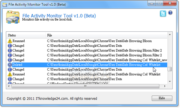 File Activity Monitor Tool 监控档案新增、修改、删除的即时状态