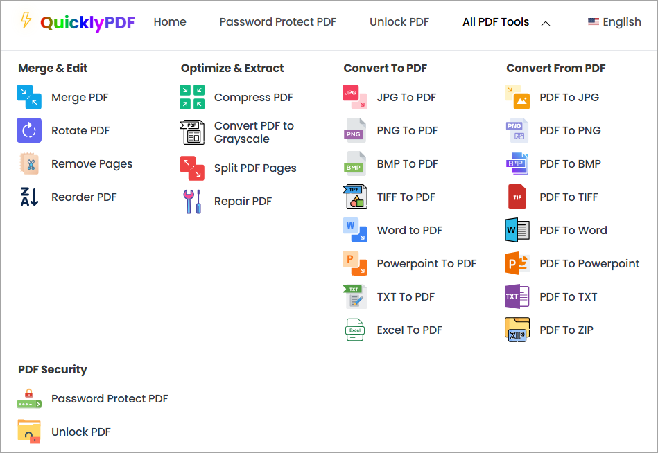 QuicklyPDF 线上PDF转档、加密、压缩、分割…telegram中文